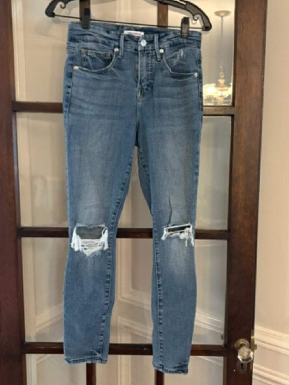 Good American "Good Legs Crop" Distressed Jeans, Size 2/26